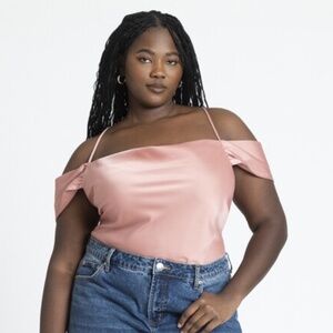 NWT Eloquii Off The Shoulder Cowl Neck Blouse Size 14 Color Dusty Rose